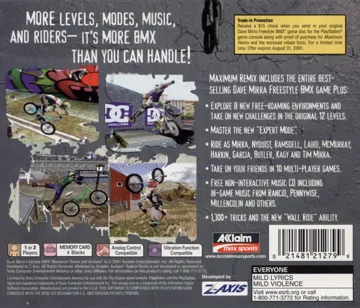 Dave Mirra Freestyle BMX - Maximum Remix (US) box cover back